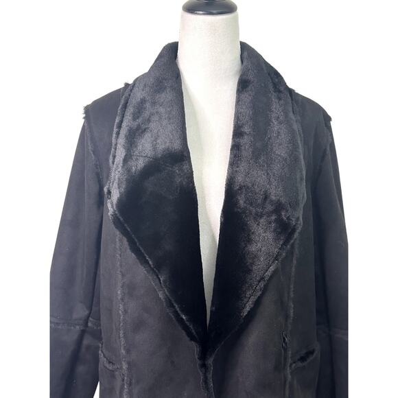 Max Studio Short Jacket Faux Fur Lining Suede Hook Eye Closure Black Large NWOT - Picture 3 of 9